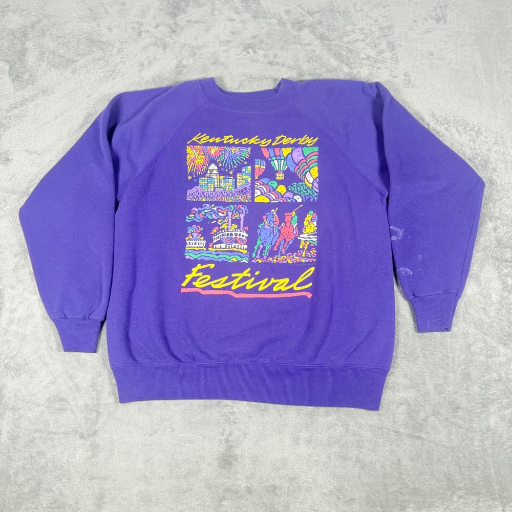 Vintage Hanes Large Sweatshirt Purple Kentucky Derby Festival 90's USA